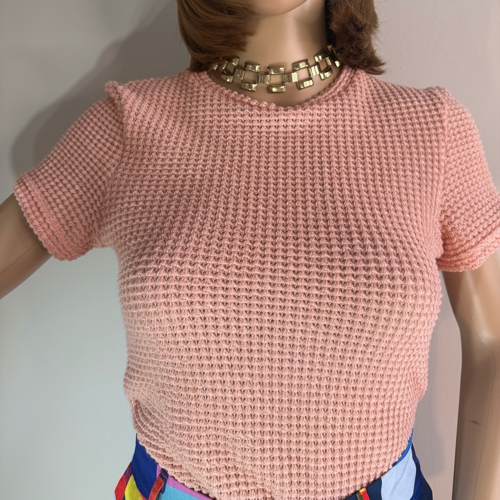 Pink Waffle Knit Short Sleeve Top